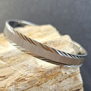 VTG Monet Silver Etched Bangle Bracelet